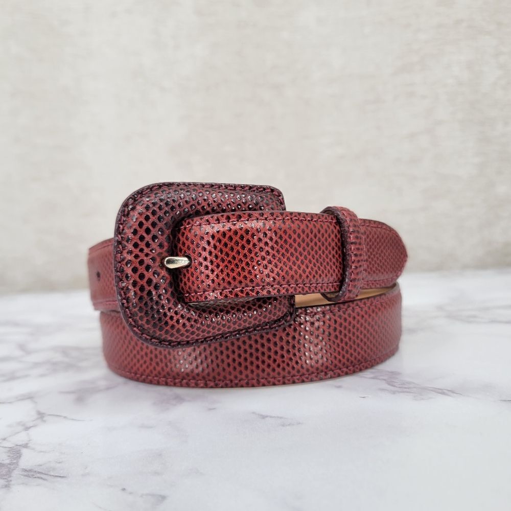 WCM New York Genuine Reptile Lizard Red Textured Leather Belt Women's Small